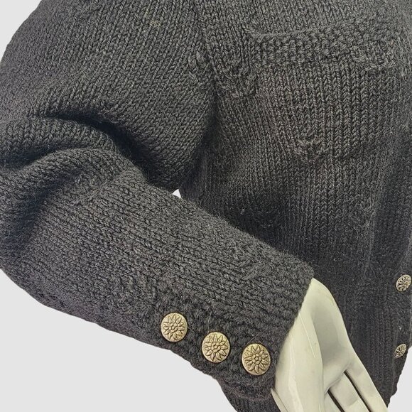 Tricots St Raphael Hand Knit Black Wool Cardigan Womens M Fitted Sweater VTG 80s - Picture 6 of 10